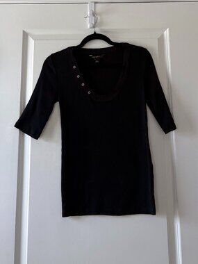 Banana Republic Factory Black Ribbed Henley Buttons T-Shirt Size Small